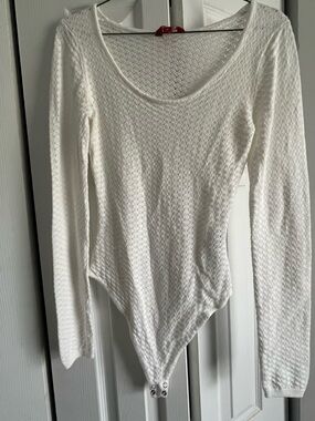 Guess White Textured Long-Sleeve Bodysuit